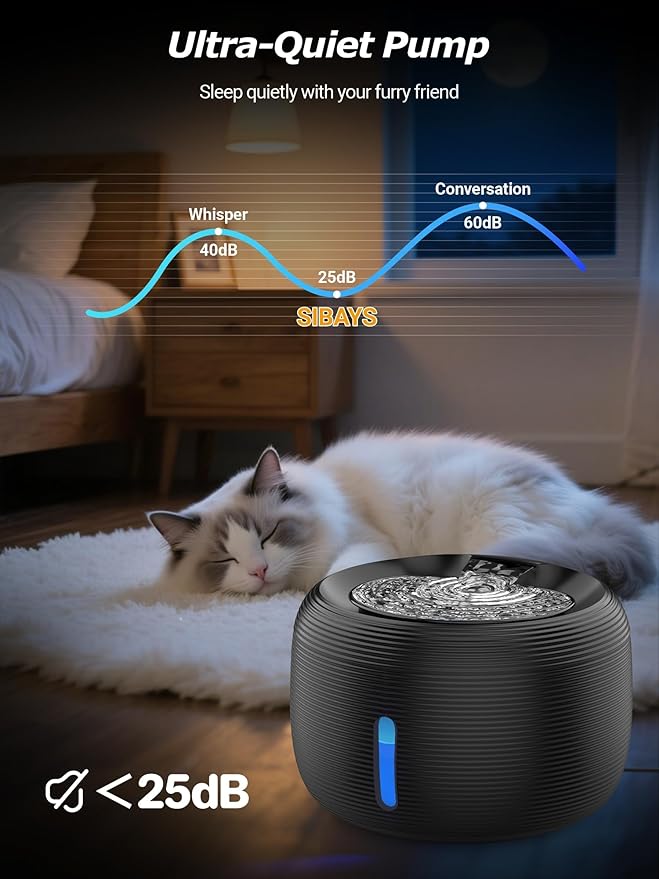 SIBAYS Cat Water Fountain, 3.5L/118oz Large Capacity Pet Water Fountain Cat Fountains for Drinking, Automatic Quiet Dog Water Bowl Dispenser with LED Light & Water Level Window(FS77, Black)