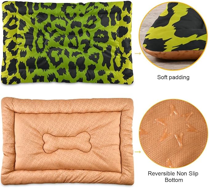 Green Leopard Print Pet Bed Cute Dog Bed Mat Absorbing Non Slip Pad Pet Sleeping Mat for Small, Medium, and Large Dogs Puppy Cat 24 in x 18 in