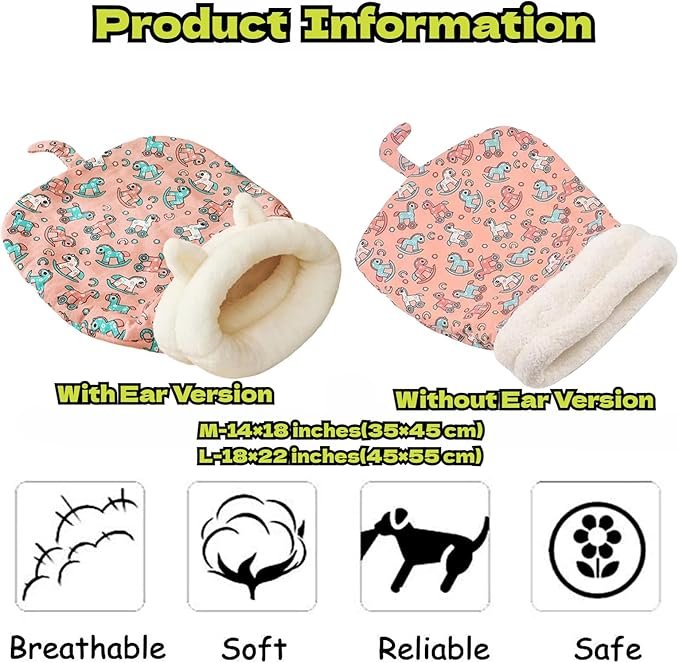 Cozy Sleeping Bag, Cozy Nest for Cats and Dogs, Soft Cat Dog Sleeping Bag, Cat Sleeping Bag for Indoor, Warm Nest for Indoor Cats&Small Dogs, Semi-Enclosed Design (Yellow Bear(Without Ear), Large)