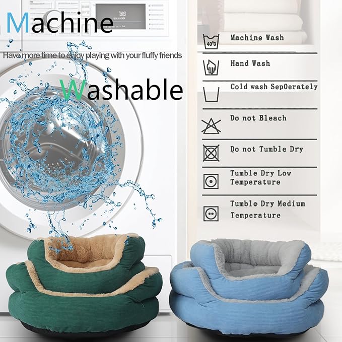 Small Dog Bed Washable Donut Calming Cat Cushion,Kitty Beds for Indoor Cats Round Plush Pet Couch for Puppy Super Soft Fluffy Cat Bed Anxiety Cuddler Comfy Sofa with Anti Slip,19 inch,Green