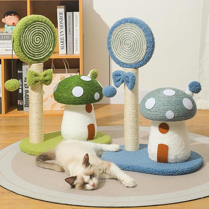 Mushroom Lollipop Cat Scratcher Furniture Mushroom Cat Tree Condo Cat Climbing Frame Sisal Rope Cat Tower for Indoor Cats (Red)