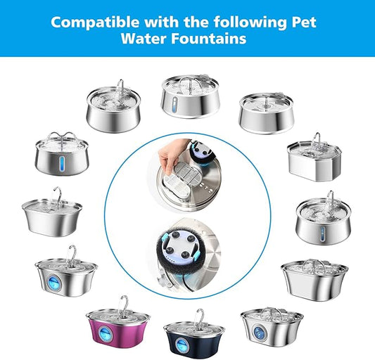 Cat Water Fountain Filter,Pet Fountain Filters Replacement for 3.2L/108oz Cat Drinking Fountain and 4L/134oz Stainless Steel Pet Water Fountain,Cat Fountain Filter Replacement with Pre-Filter Sponges