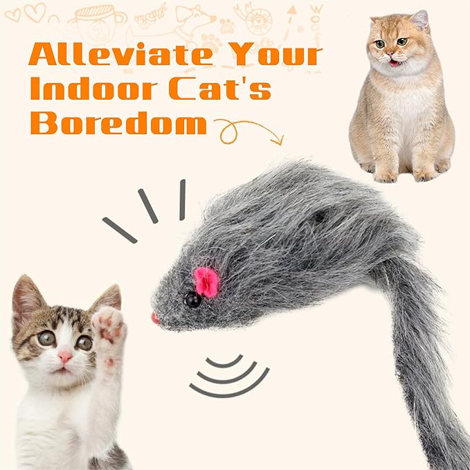 Cat Toys, 5 Pack Faux Fur Mouse Toys, Interactive Cat Toy 6.3โ Realistic Size Grey Furry Rattle Mouse Without Catnip Kitten Cat Toy for Bored Indoor Adult Cat, Kitten Interactive Play