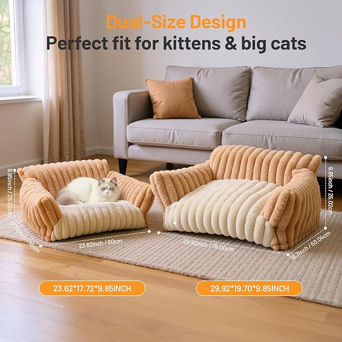 Cat Bed Couch Washable - Fluffy Supportive Pet Chair for Medium Indoor Cat - Large Cozy Dog Bed with Durable Fabric