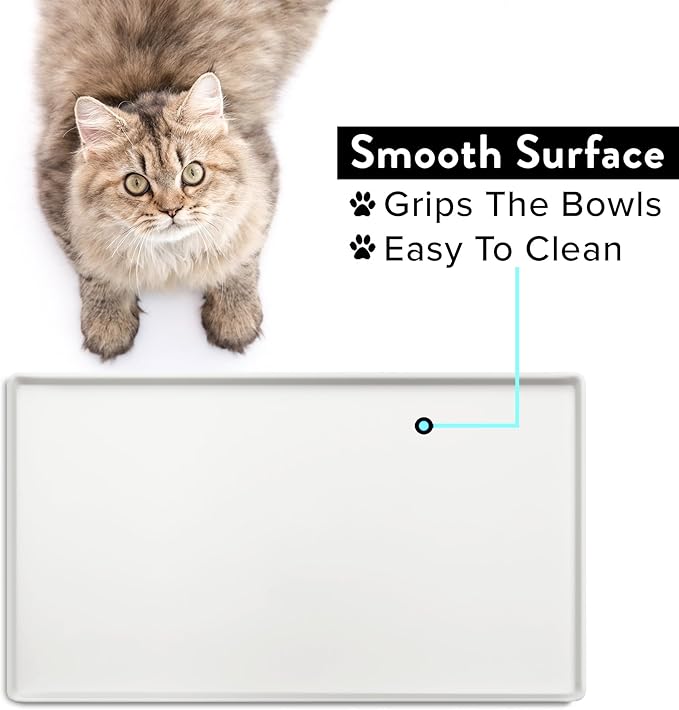 CatGuru Cat Food Mat, Small & Large Pet Placemat, 100% Waterproof Cat Feeding Mat, Silicone Mats for Cats Bowls, Non-Slip Mats for Pet Food and Water Bowl or Fountain (Large, Marshmallow)