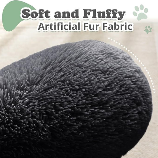 JOLLYVOGUE Dog & Cat Bed, Calming Anti-Anxiety Pet Bed for Small Dogs, Fluffy Donut Cushion for Small and Medium Pets (23")