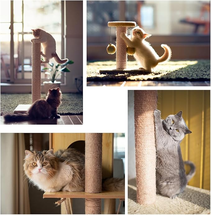 Nature Hemp Rope,sisal Rope for cat Scratcher,Rope for cat Scratch Post,cat Scratching Post Replacement,Cat Scratcher Replacement Rope Heavy Duty Jute Twine for Cat Tree and Tower, DIY (1/4inch,66FT)