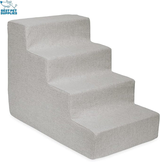 Best Pet Supplies Dog Stairs & Steps - CertiPur-US Made in USA Foam Steps for Small Dogs & Cats, Non-Slip Indoor Balanced Pet Step Support, Dog Ramp, No Assembly, Sand, 4-Step (18-inch Height)