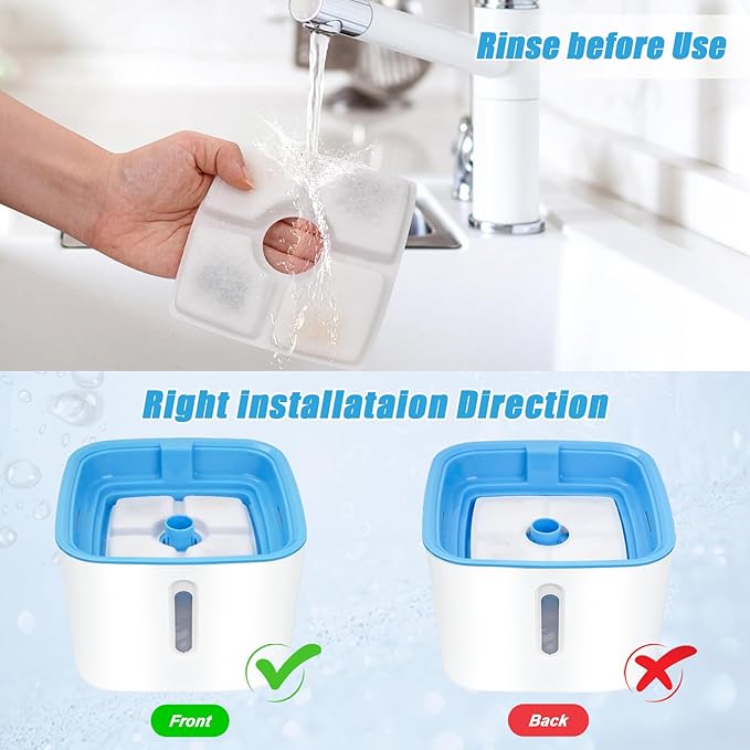 Cat Water Fountain Filter Replacement, 8 Pack Cat Fountain Filters Compatible with Top Square 84oz/2.5L Automatic Pet Fountain Dog Water Dispenser, 3 Filtration System Replacement Pet Filters