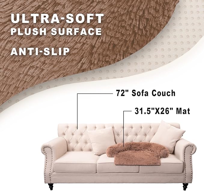 Dogs/Cats Bed Mats, Dog Pad Couch Cover for Dogs, Sofa Style Luxurious Mat for Pets, Waterproof Lining and Nonskid Bottom Perfect on Dog Crate, Cat Cage or in The Car. (Desert Brown, M)