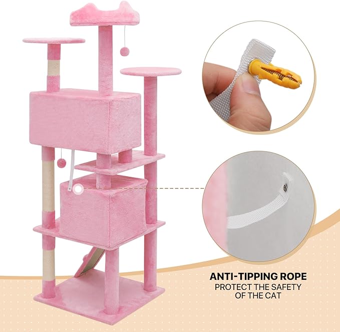 MoNiBloom Cat Tree, 70 Inch Cat Tree Tower with 2 Condo, Tall Cat Tower with Scratching Post, Cat Climbing Tower, Cat Tree for Indoor Cats, Soft Pink