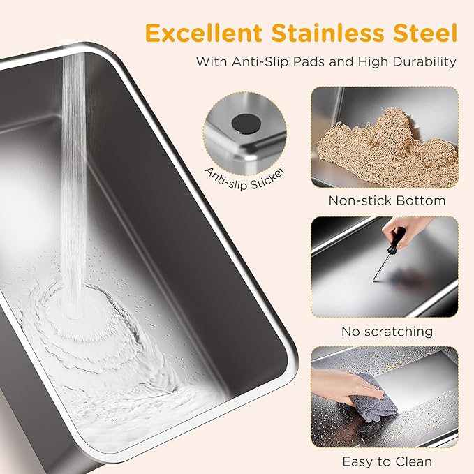 Stainless Steel Litter Box with Lid, XL Closed Metal Litter Box Modular Design with Flip Lid Fits All Cats, Extra Large Covered High Sided Cat Box, Scoop, Non-Sticky, Easy Cleaning, Black