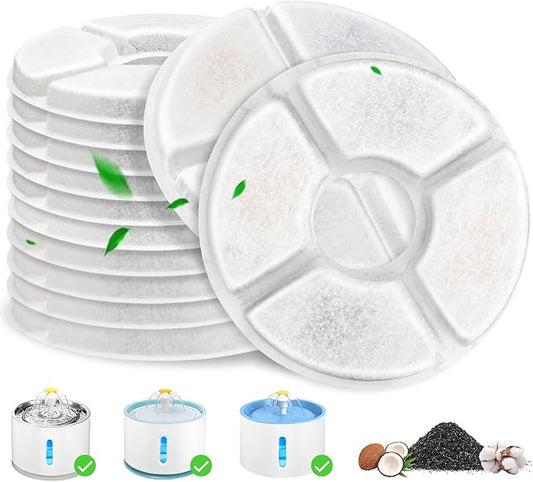 Cat Water Fountain Filter, 12 Pcs Replacement Cat Fountain Filters, 3-Filtration System Round Carbon Cats Filters Compatible with 81oz/2.4L Round Automatic Pet Fountain Water Dispenser