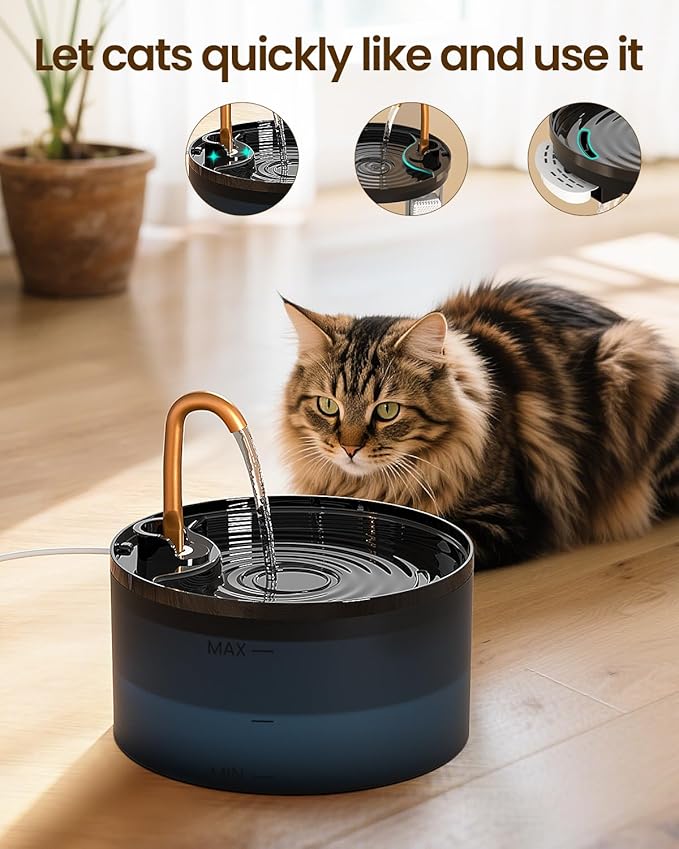 Cat Water Fountain, 71oz/2.1L Cat Fountain for Drinking with Copper Faucet, MISFANS-Designed Pump & Filter, Plastic Automatic Pet Water Fountain Bowl & Dispenser with 3-Pack Replaceable Filters