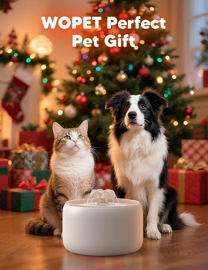 WOPET Ceramic Cat Water Fountain W03 Lite,3L/101oz Ceramic Pet Fountain,Automatic Water Fountain for Cats & Dogs, Fashion Cat Fountain with Ultra-Quiet Pump and Filter & Sponge White Orange