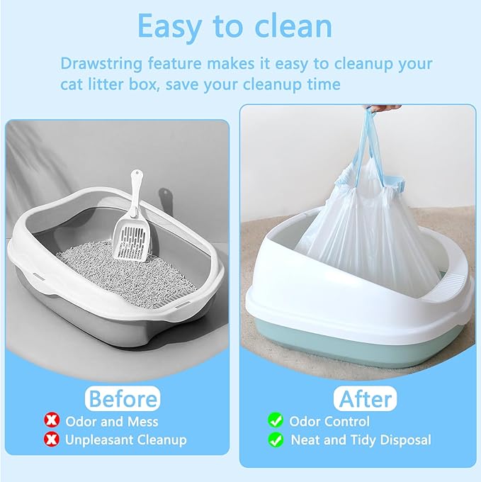 20 Count Cat Litter Box Liners - Large Drawstring Cat Litter Bags, Extra Thick Heavy Duty Durable Litters Tray Pet Cats Pan Liners, Waste Replacement Bags for Self-Cleaning Cats Litter Boxes 16" x 25"