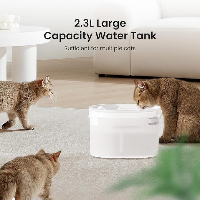Cat Water Fountain 77.8Oz/2.3L Capacity Cat Fountain for Drinking - Wireless, Quiet, Multiple Pets