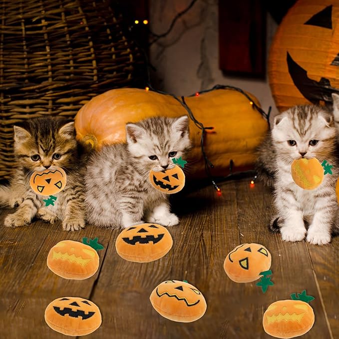 6pcs Halloween Pumpkin Catnip Toy,Hallowen Indoor Pumpkin Shaped Cat Toy Plush Interactive Chew Bite Toys for Cat Kitten Indoor Festive Holiday Cat Lover Gift