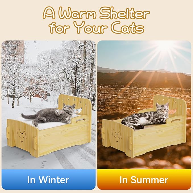 Wooden Cat Bed-Wooden Indoor Pet Bed for Cats, Dogs, Rabbits, Kittens and Small Animals Without Mattress,Easy Assembly