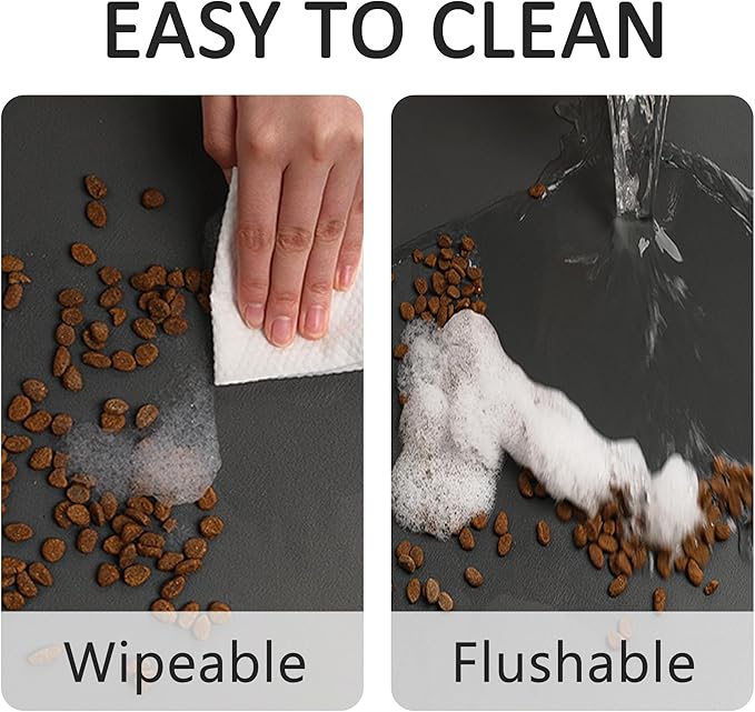 YCT Pet Cat Food Mats for Dog Food Mat, Cat Mat for Food, Pet Dog Cat Feeding Mat Eating Mat Pet Dog Cat Bowl Mats, Non-Slip Super Absorbent, with Footprints Logo,18.1 x 11.8 inches, Black