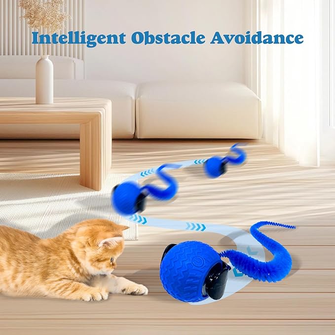 Interactive Cat Ball Toy, Upgraded Automatic Rolling Cat Ball with Tail 2.0 and Type C Cord, Touch Activated Moving Toy for Cats and Dogs (Blue)