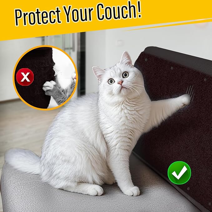 Cat Scratch Couch Furniture Protector, Adhesive Cat Scratch Pad Deterrent for Furniture, DIY Climbing Scratcher for Indoor Cats (Brown, 39.3x15.8 in)