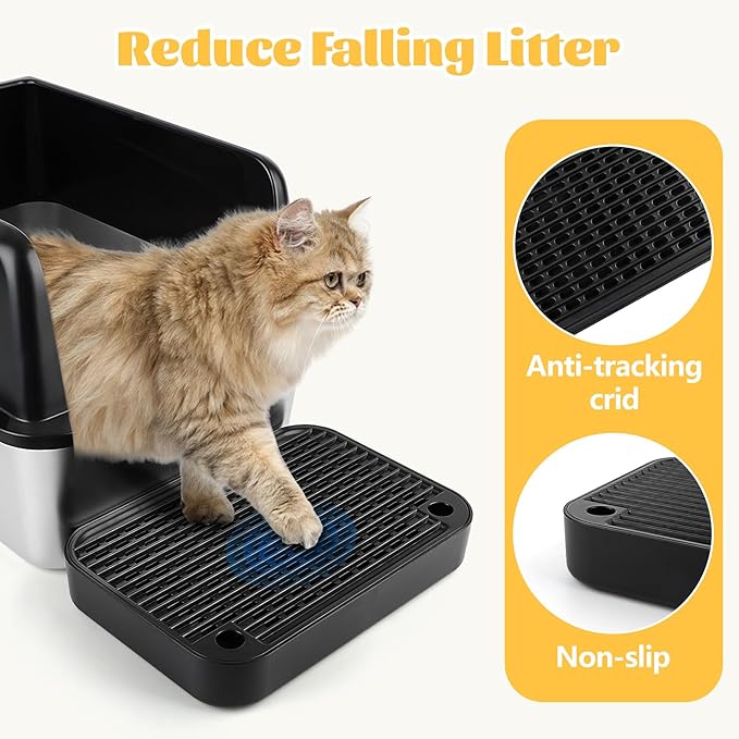 Litter Box Step, Cat Step/Ramp/Catcher with Filter Function, Easy to Clean, Ideal for Kitten & Elderly Cats (Black)
