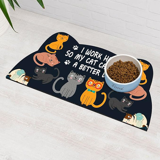 Cat Food Mats for Indoor 24""x12"" Cat Feeding Bowl Mat Absorbent Quick Dry Mat Pet Feeding Mat (Grey)