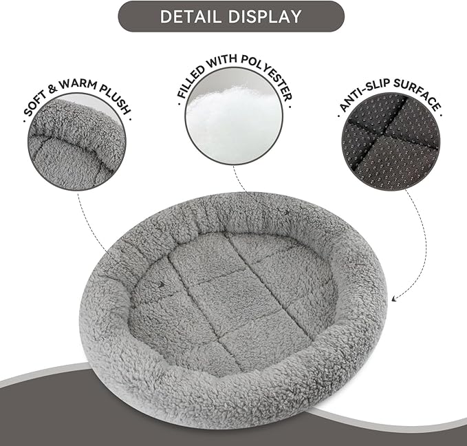 PETLESO Small Cat Bed Mat with Surrounding Pillow, 13.78" Round Soft Cushion for Cats Puppy Rabbits Curling Sleep, Indoor Furniture/Carrier/Crate Pet Self Warming Anti Skid Pad, Washable, Small