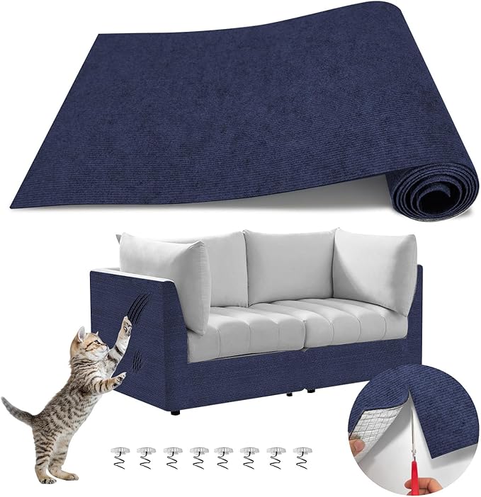 Cat Scratch Couch Protector 78.7"x15.8" – Self-Adhesive Furniture Protector from Cat Scratching, DIY Couch & Wall Shield, Trimmable Anti Scratch Mat for Indoor Sofa Bed Carpet,Navy