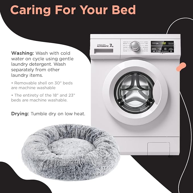 Best Friends by Sheri SnuggleSoft Faux Fur Calming Donut Bed for Dogs, Gray, Medium, 30x30