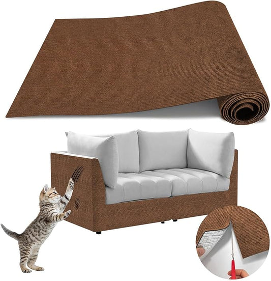 Cat Scratch Couch Furniture Protector, Adhesive Cat Scratch Pad Deterrent for Furniture, DIY Climbing Cat Scratcher Couch Protector from Cat Claws Scratching Mat for Indoor (Brown,78.7x15.8Inch)