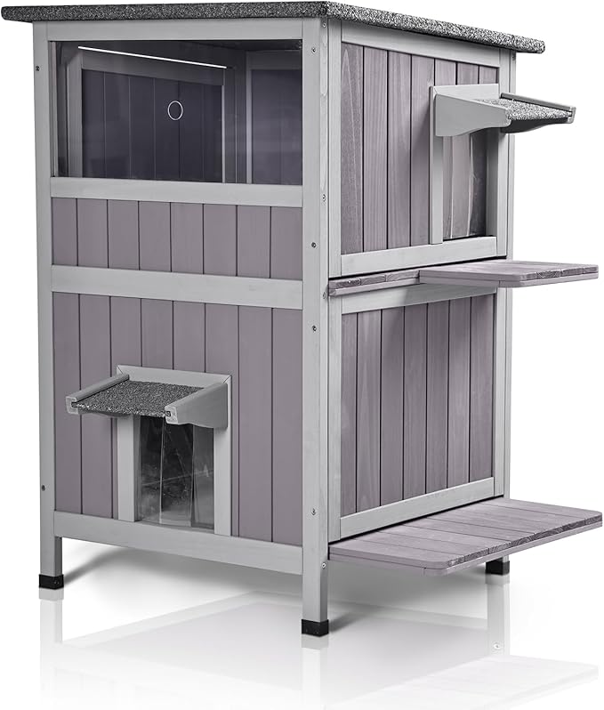 GUTINNEEN Outdoor Cat House Weatheproof Feral Cat Shelter Wooden Cat Condo for Winter with Escape Doors(AIR14)
