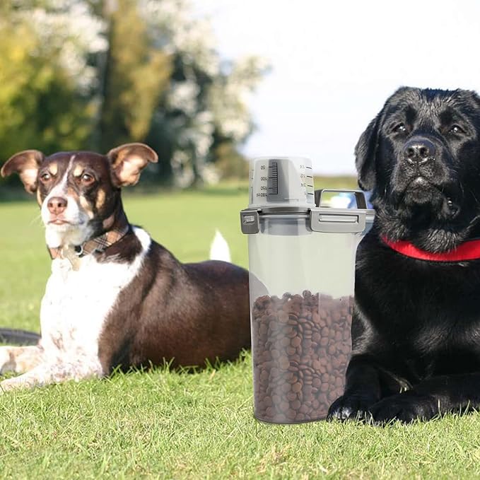 Upgraded Dog Food Storage Container Small, Cat Food Container Airtight, Pet Food Container Dispenser with Pour Spout, Measuring Cup and 4 Seal Buckles for Dogs, Cats, Birds (Grey)