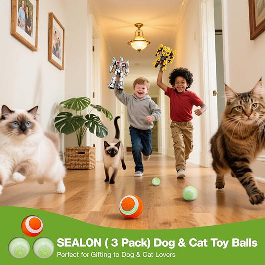SEALON Electric Interactive Dog & Cat Toy Ball(3 Pack) Indoor Cat Play Ball, Suitable for Cats Over 6 Months for Exercise, Weight Loss, and Fun