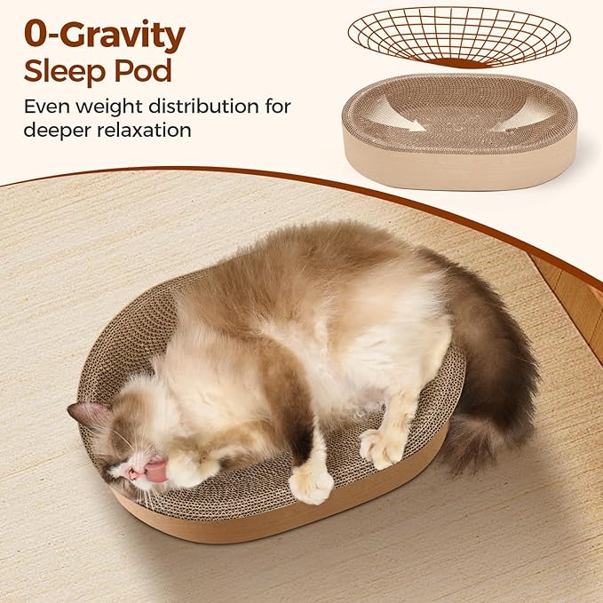 ComSaf Cat Scratching Board - Cat Scratcher Bed for Indoor Cats, Corrugated Cardboard Cat Scratch Pad, Durable Oval Cat Scratcher Bed Bowl for Kitten, Furniture Protector