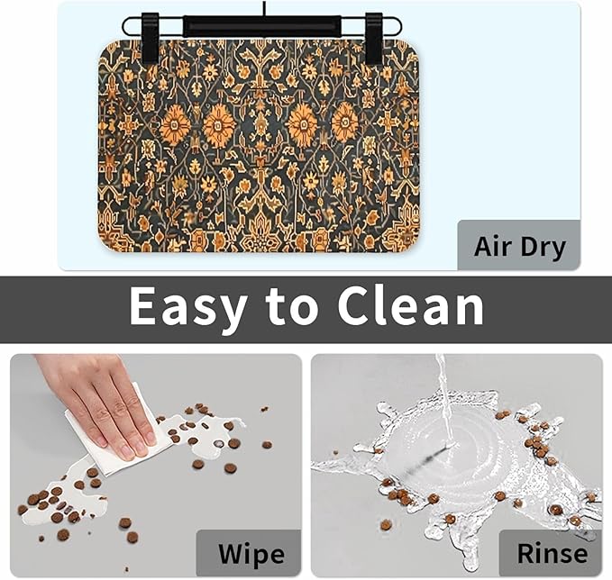 Turkish Carpet Design Dog Food Mat Absorbent Bowl Mats No Stains Quick Dry Waterproof Pet Cat Placemats for Food and Water, 30x45cm