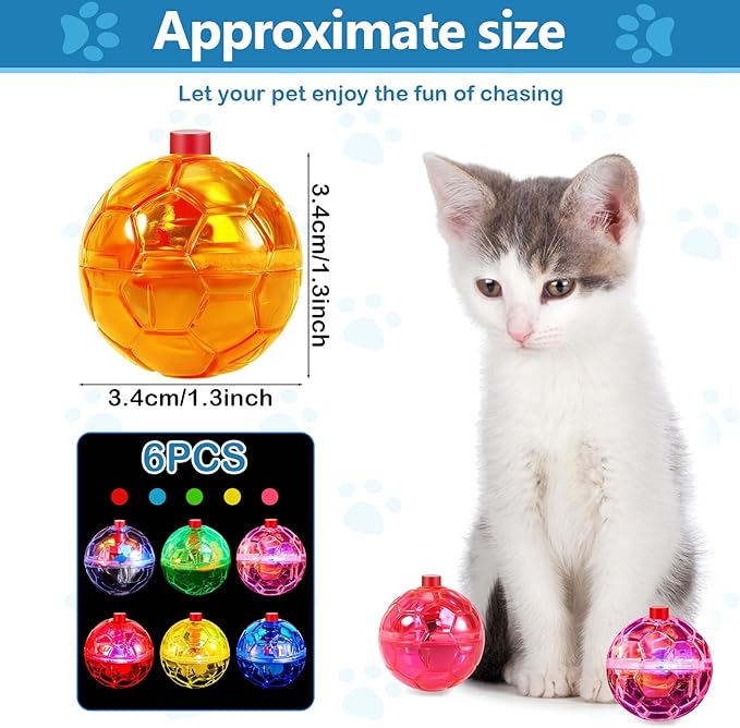 Sratte 6 Pieces Ghost Hunting Cat Ball Activated Cat Toy Motion LED Light Pet Balls Motion Dog Interactive Pet Toys Glowing Mini Running Exercise Supplies for Animals Activity (Bright Color)