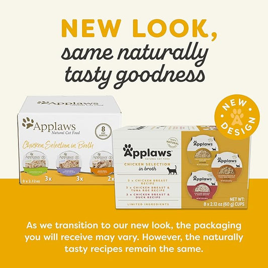 Applaws Natural Wet Cat Food, 8 Count, Limited Ingredient Cat Food Pots, Chicken Variety Count in Broth, 2.12oz Pots