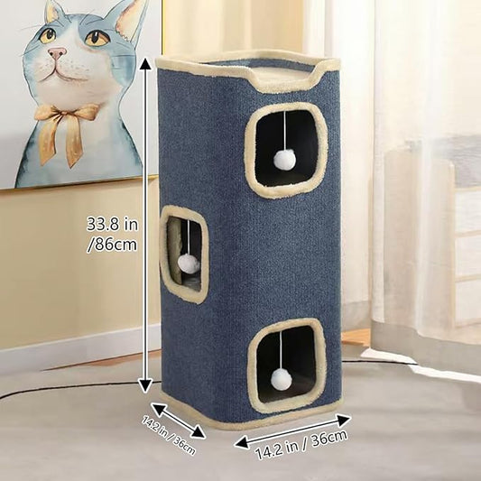 Cat House for Indoor, Multi-Level Cat Condo Foldable Cave Bed (3-Level)