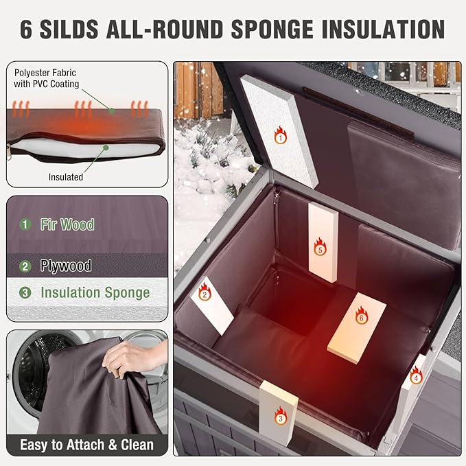 Outdoor Cat House Weatherproof, Heated Feral Cat House with Insulated Liner, 2-Storys Wooden Stray Cat Shelter for Winter