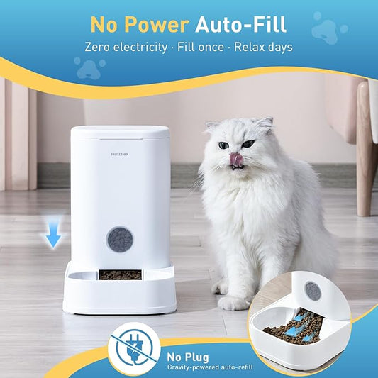 PAWGETHER® Gravity Cat Feeder, Self-Dispensing Dog Food Dispenser, Pet Food Station 1 Gallon/3.5L Capacity Automatic Pet Feeder Cat & Dog Food Bowl, Easy to Fill