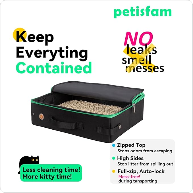 Large Portable Litter Box for Easy Travel with Large or Multiple Cats. Lightweight, Sturdy, Leak-Proof, Collapsible, Easy to Carry