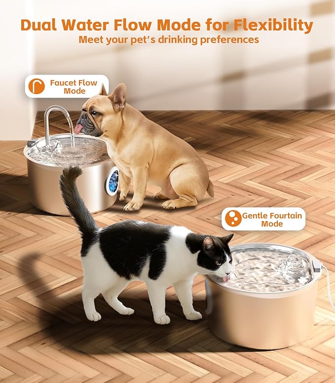 Cat Water Fountain Stainless Steel 108oz/3.2L with 13 Filters Automatic Pet Water Fountain for Cats/Dogs Indoor Ultra Quiet Metal Cat Fountains for Drinking Kitty Watering Supplies for Animals