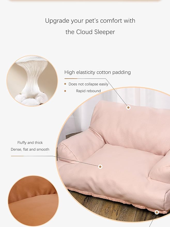 Pet Sofa Bed, Vintage Cat Dog Faux Leather Sofa with Non-Slip Bottom for Dogs Cats (Grey, Medium)