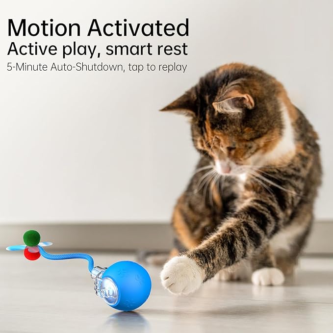 Interactive Cat Toy Ball- 2025 Smart Rolling Cat Toy with Shiny Tail, Motion Activated Boredom Relief for Indoor Cats, USB Rechargeable & Obstacle Avoidance