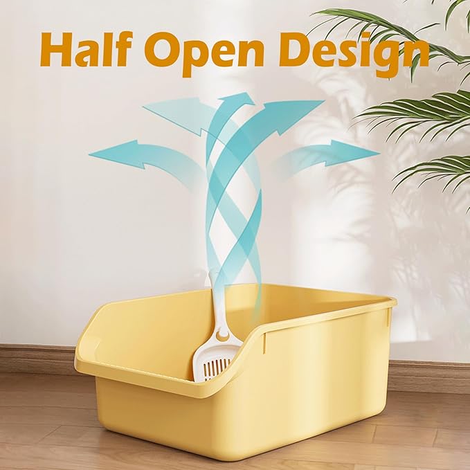 SpaceTime Large Cat Litter Box with High Sides,Cat Boxes for Indoor Cats,Cat Litter Pan for Kitty,Litter Box with Low Entry,Easy to Clean,Anti-Splashing(Grey)