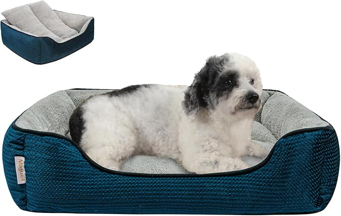 Miguel Dog Bed with Removable Cushion/Pillow for Medium Small Dogs, Washable Pet Bed with Side Easy to Wash Puppy Bed, Large Rectangle Cat Bed for Indoor Cat with Anti-Slip Bottom, Blue 25 Inch