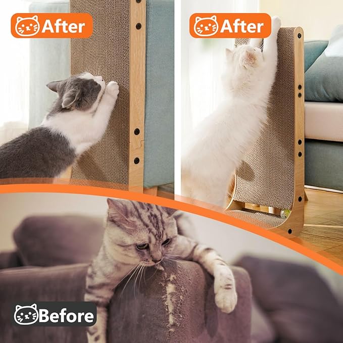Cat Scratcher, Cat Scratching Post, Cardboard Cat Scratching Board with Ball Toy, Large Vertical L Shape Cat Scratcher Scratch Pads Toys for Indoor Cats, Catnip