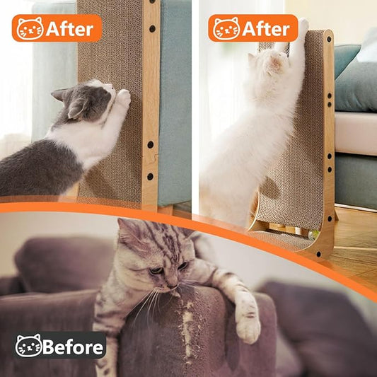 Cat Scratcher, Cat Scratching Post, Cardboard Cat Scratching Board with Ball Toy, Large Vertical L Shape Cat Scratcher Scratch Pads Toys for Indoor Cats, Catnip